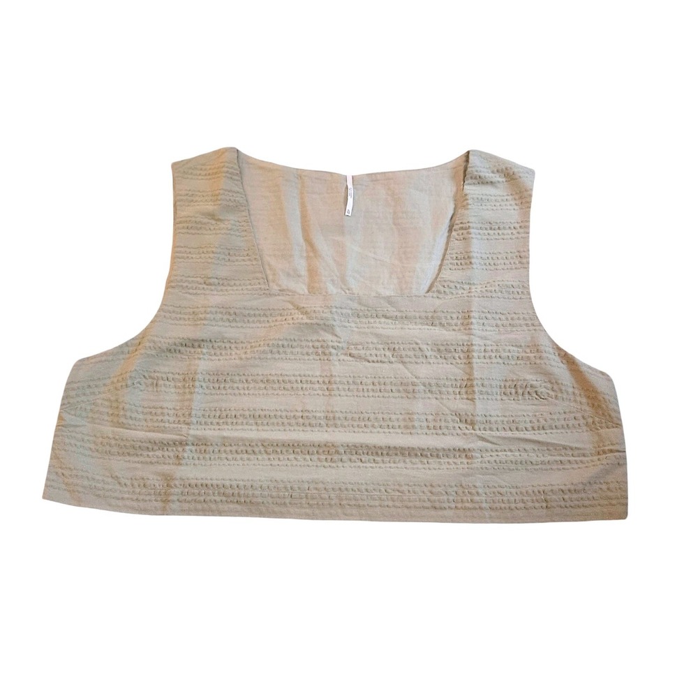 Free People Womens XL Tan Beige Textured Cropped Tank Top Square Neck Sleeveless